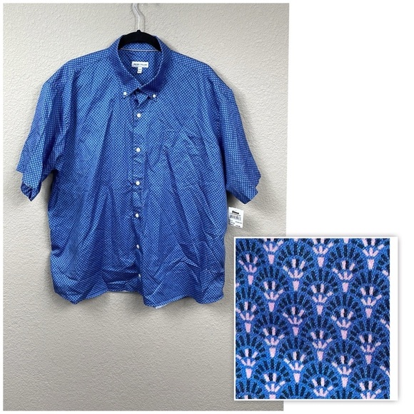 Peter Millar Short Sleeve Button Down Shirt Blue Geometric Floral Sz XXL - Picture 1 of 13